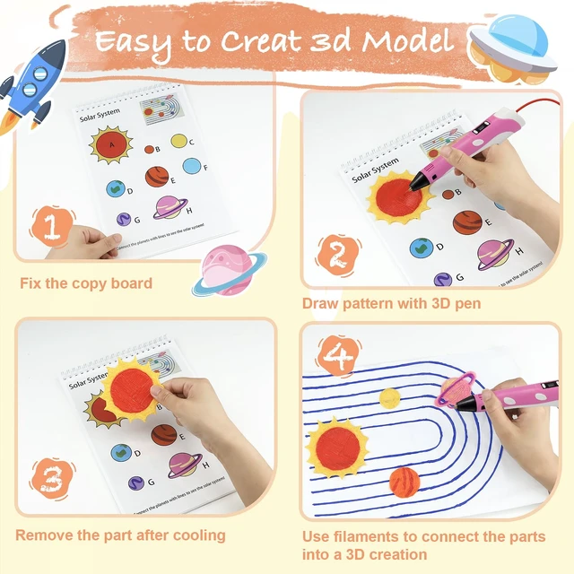 Alt view image 3 of 7 - 3D Space Printing Drawing Book, 40 Patterns Reusable Paper Template | Spiral Bound Graffiti Stencils with PVC Board, for Beginners and Artists, DIY Gift for Christmas & Birthday, School Projects