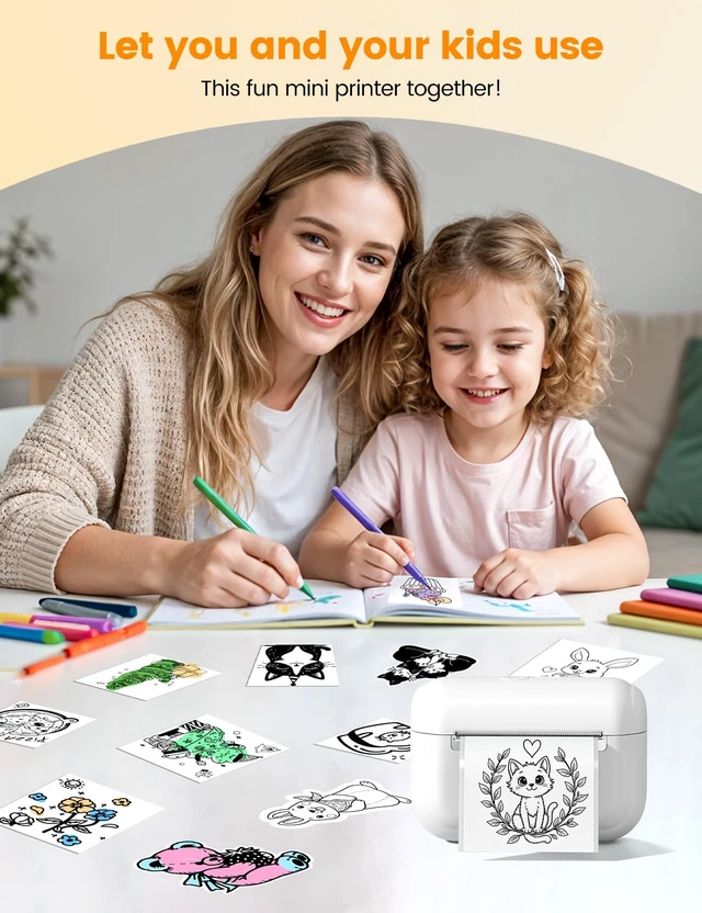 Alt view image 7 of 7 - Mini Sticker Printer, Q02E Inkless Portable Sticker Maker Machine | Bluetooth AI Sticker Maker for Kids Mini Thermal Printer Little Printer Print Pods for Study Note, Home, Office, School