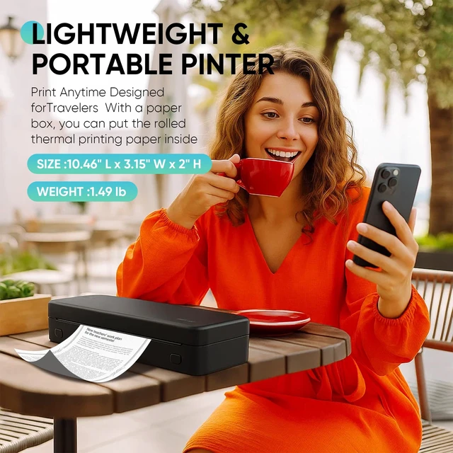 Alt view image 3 of 7 - Portable Thermal Printer for Travel, Wireless Bluetooth Inkless | 3 rolls of A4 thermal paper, 300DPI, Supports 8.5"x11" US Letter,A4&A5 Paper,Android, iOS, Laptop