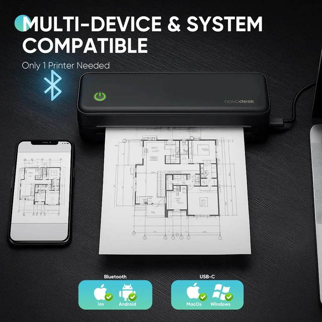 Alt view image 4 of 7 - Portable Thermal Printer for Travel, Wireless Bluetooth Inkless | 3 rolls of A4 thermal paper, 300DPI, Supports 8.5"x11" US Letter,A4&A5 Paper,Android, iOS, Laptop