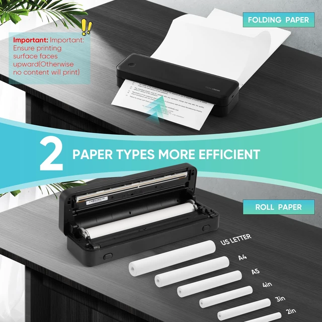 Alt view image 7 of 7 - Portable Thermal Printer for Travel, Wireless Bluetooth Inkless | 3 rolls of A4 thermal paper, 300DPI, Supports 8.5"x11" US Letter,A4&A5 Paper,Android, iOS, Laptop