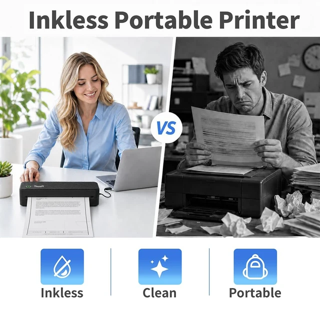 Alt view image 3 of 7 - Portable Thermal Printer for Laptop/Phone, Travel Inkless Bluetooth Printer | Support 8.5" X 11" Letter & A4, for Home Use Car Office School