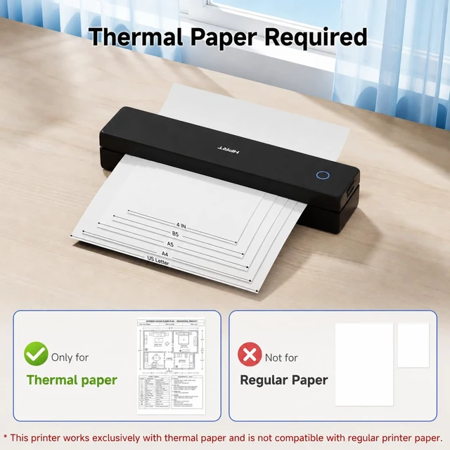 Alt view image 2 of 7 - MT610 Portable Printer, Wireless for Travel, Inkless Thermal, Black | Compatible with 8.5x11"" US Letter, A4, A5, for iPhone, Android, Laptop, Bluetooth, Home Use, 203DPI, Travel Printer