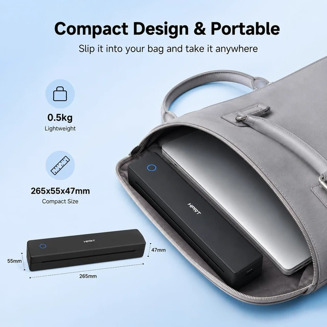 Alt view image 6 of 7 - MT610 Portable Printer, Wireless for Travel, Inkless Thermal, Black | Compatible with 8.5x11"" US Letter, A4, A5, for iPhone, Android, Laptop, Bluetooth, Home Use, 203DPI, Travel Printer