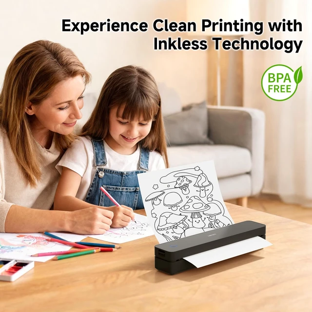 Alt view image 7 of 7 - MT610 Portable Printer, Wireless for Travel, Inkless Thermal, Black | Compatible with 8.5x11"" US Letter, A4, A5, for iPhone, Android, Laptop, Bluetooth, Home Use, 203DPI, Travel Printer