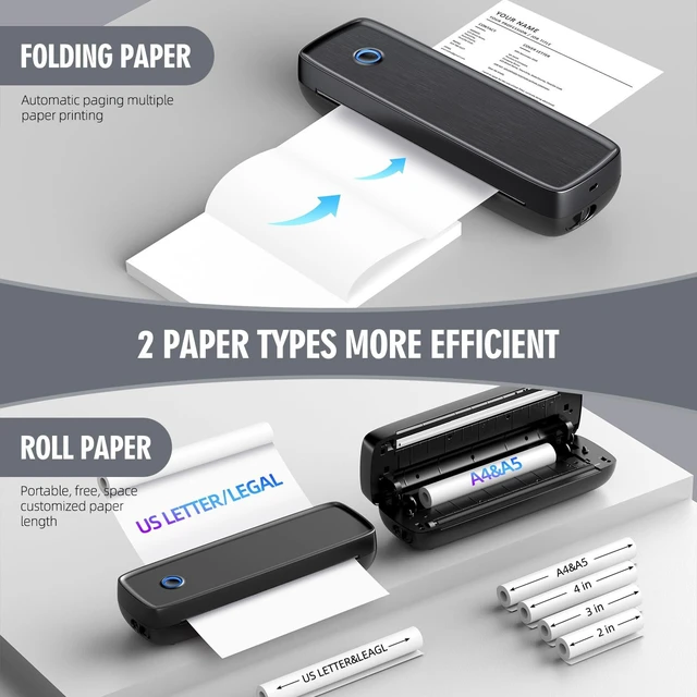 Alt view image 3 of 7 - Portable Thermal Printer, Wireless & Bluetooth Mini Inkless Printer for Travel, Office, Home, Supports 8.5x11inch, Compatible with iPhone, Android, Laptop