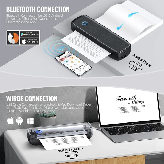 Alt view image 5 of 7 - Portable Thermal Printer, Wireless & Bluetooth Mini Inkless Printer for Travel, Office, Home, Supports 8.5x11inch, Compatible with iPhone, Android, Laptop