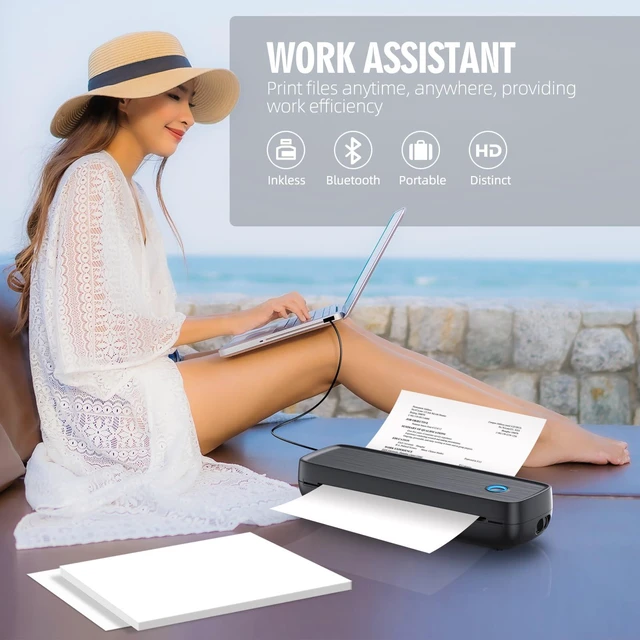 Alt view image 6 of 7 - Portable Thermal Printer, Wireless & Bluetooth Mini Inkless Printer for Travel, Office, Home, Supports 8.5x11inch, Compatible with iPhone, Android, Laptop