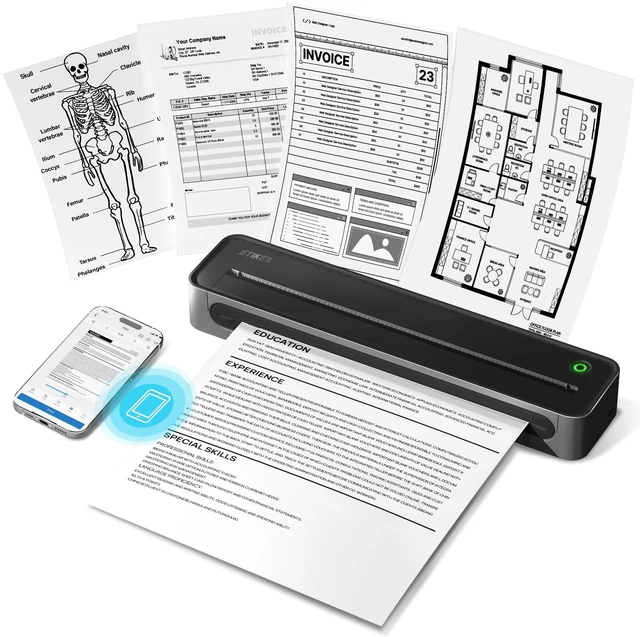 Main image of D90E Inkless Portable Thermal Printer for Travel 8.5" x 11", Black | Wireless Bluetooth Small Compact Mobile Printer for Travel/Office/School/Home, Compatible with iPhone, Tablet & Laptop