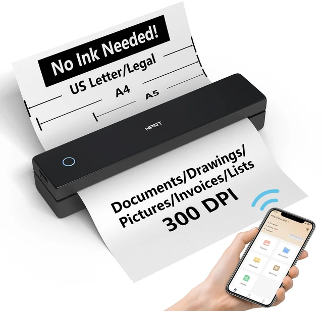 Main image of 300DPI Portable Thermal Inkless Printer & 10sheets Black Matte | Supports Thermal Paper, Multi-User Bluetooth, Compatible with /Windows/Laptop for Home/School/Travel, Black & 10sheets