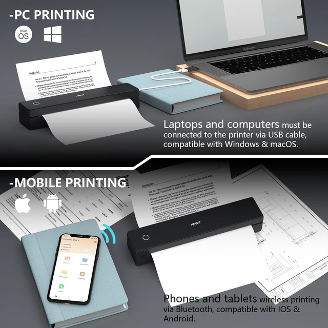 Alt view image 3 of 7 - 300DPI Portable Thermal Inkless Printer & 10sheets Black Matte | Supports Thermal Paper, Multi-User Bluetooth, Compatible with /Windows/Laptop for Home/School/Travel, Black & 10sheets