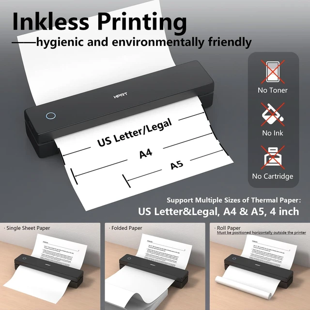 Alt view image 4 of 7 - 300DPI Portable Thermal Inkless Printer & 10sheets Black Matte | Supports Thermal Paper, Multi-User Bluetooth, Compatible with /Windows/Laptop for Home/School/Travel, Black & 10sheets