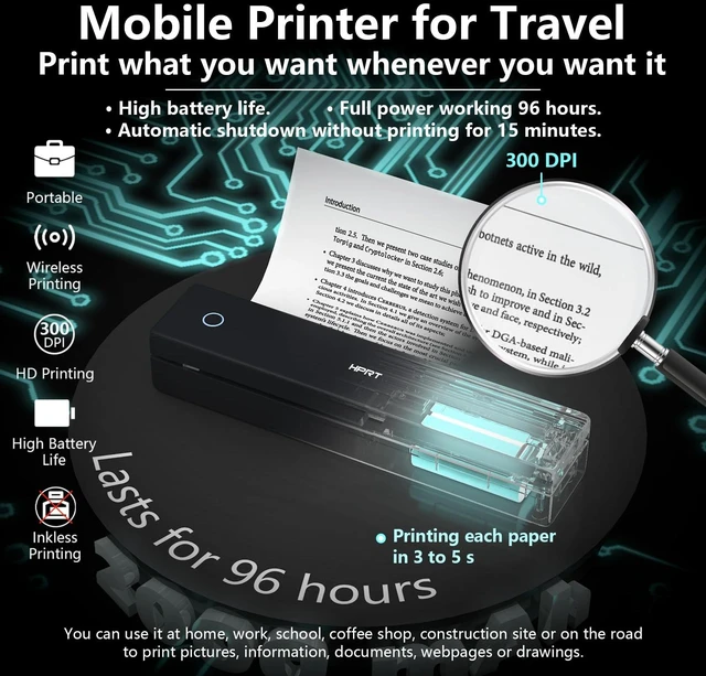 Alt view image 5 of 7 - 300DPI Portable Thermal Inkless Printer & 10sheets Black Matte | Supports Thermal Paper, Multi-User Bluetooth, Compatible with /Windows/Laptop for Home/School/Travel, Black & 10sheets