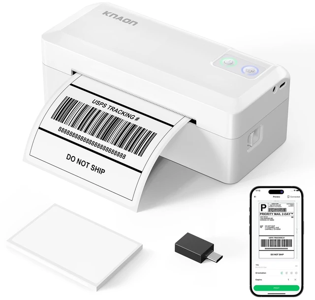 Main image of Shipping Thermal Label Printer, 4x6 Portable Label Printer, White | Bluetooth Label Printer, Portable for Home Office & Small Business, Works with iPhone, Android, PC, Perfect for Etsy, USPS