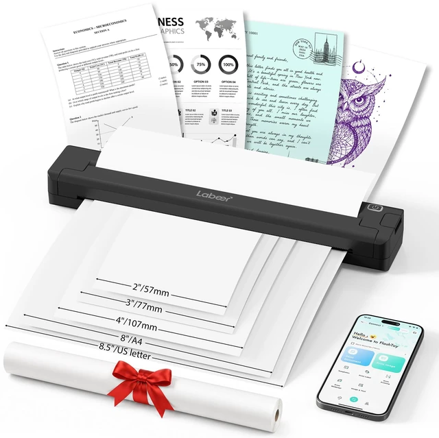 Main image of Portable Thermal Printer, Wireless Bluetooth Inkless Printer | Supports US Letter, A4, A5 Thermal Paper, Mobile Printing for iPhone Android Laptop PC, Compact Printer for Travel Home