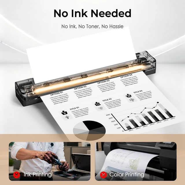 Alt view image 4 of 7 - Portable Thermal Printer, Wireless Bluetooth Inkless Printer | Supports US Letter, A4, A5 Thermal Paper, Mobile Printing for iPhone Android Laptop PC, Compact Printer for Travel Home