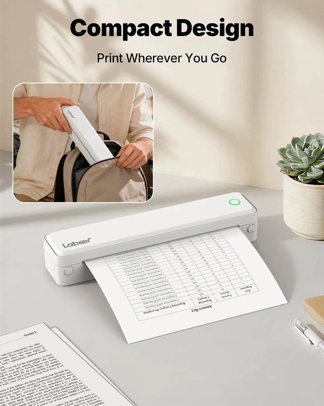 Alt view image 4 of 7 - Portable Thermal Printer, Wireless Bluetooth Inkless Printer White | Supports Letter A4 A5 Paper, Mobile Printing for iPhone Android Laptop PC, Compact Printer for Travel Home Office Students