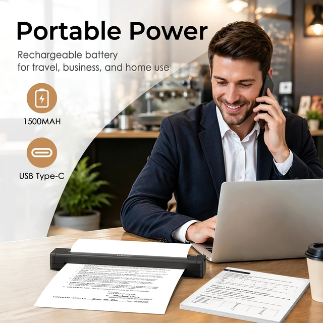 Alt view image 6 of 7 - Portable Thermal Printer, Wireless Bluetooth Inkless Printer | Supports US Letter, A4, A5 Thermal Paper, Mobile Printing for iPhone Android Laptop PC, Compact Printer for Travel Home