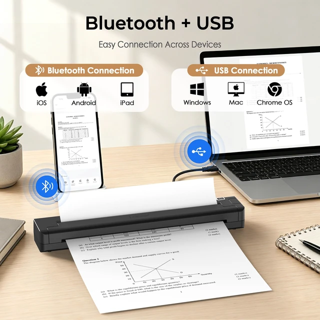 Alt view image 3 of 7 - Portable Thermal Printer, Wireless Bluetooth Inkless Printer | Supports US Letter, A4, A5 Thermal Paper, Mobile Printing for iPhone Android Laptop PC, Compact Printer for Travel Home