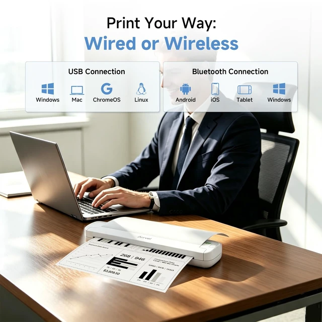 Alt view image 2 of 7 - Portable Thermal Printer ST80A, Wireless Bluetooth Inkless Printer for Travel, Supports 8.5" x 11" US Letter and A4 Thermal Paper, Compatible with iPhone, Android, Mac, Windows for Home Office