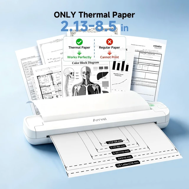 Alt view image 3 of 7 - Portable Thermal Printer ST80A, Wireless Bluetooth Inkless Printer for Travel, Supports 8.5" x 11" US Letter and A4 Thermal Paper, Compatible with iPhone, Android, Mac, Windows for Home Office
