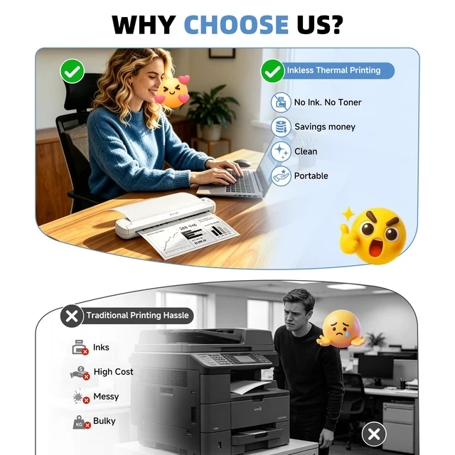 Alt view image 7 of 7 - Portable Thermal Printer ST80A, Wireless Bluetooth Inkless Printer for Travel, Supports 8.5" x 11" US Letter and A4 Thermal Paper, Compatible with iPhone, Android, Mac, Windows for Home Office
