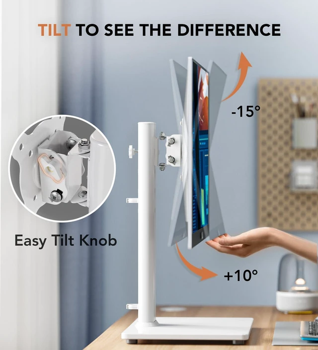 Alt view image 5 of 7 - Single LCD Computer Monitor Free-Standing Desk Stand Riser for 13 inch to 32 inch Screen with Swivel, Height Adjustable, Rotation, Holds One (1) Screen up to 77Lbs(HT05W-001) White