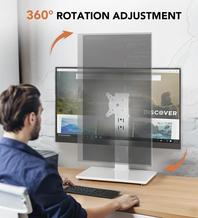 Alt view image 4 of 7 - Single LCD Computer Monitor Free-Standing Desk Stand Riser for 13 inch to 32 inch Screen with Swivel, Height Adjustable, Rotation, Holds One (1) Screen up to 77Lbs(HT05W-001) White