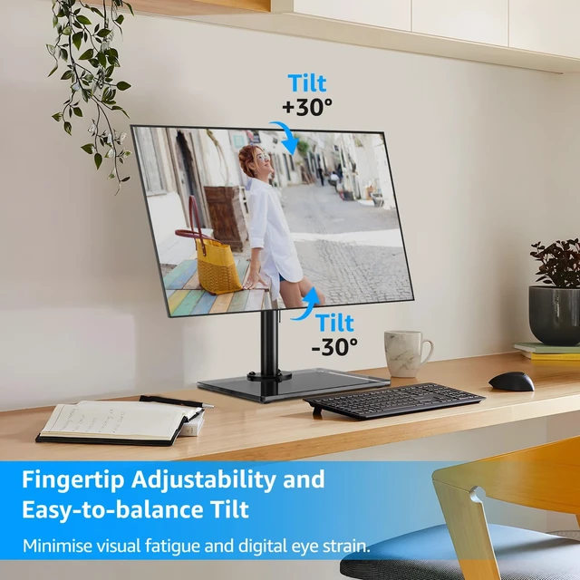Alt view image 4 of 7 - Monitor Stand for Desk, Freestanding Monitor Mount Fits 13-32 inch Screen up to 19.8 lbs, Screen Stand with Swivel, Height, Rotation Adjustment, VESA Mount 100 x 100mm, 75 x 75mm