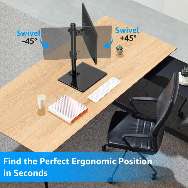 Alt view image 3 of 7 - Monitor Stand for Desk, Freestanding Monitor Mount Fits 13-32 inch Screen up to 19.8 lbs, Screen Stand with Swivel, Height, Rotation Adjustment, VESA Mount 100 x 100mm, 75 x 75mm