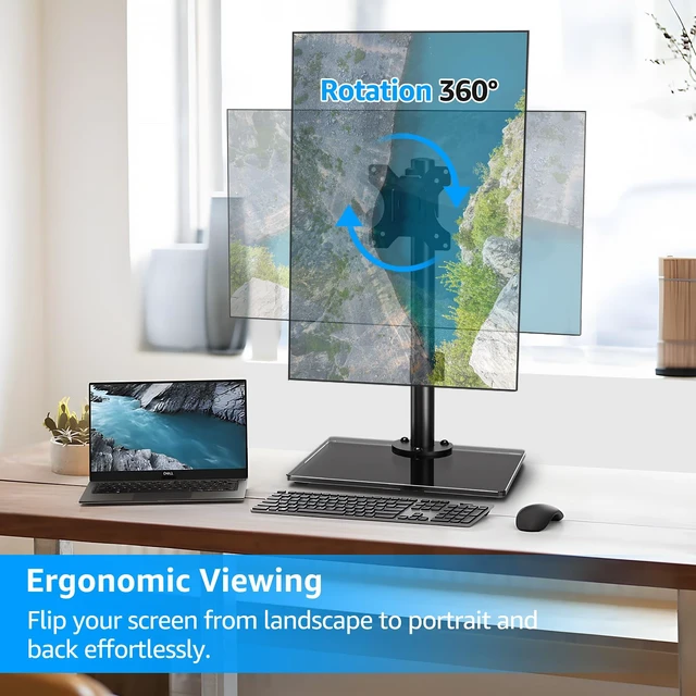 Alt view image 5 of 7 - Monitor Stand for Desk, Freestanding Monitor Mount Fits 13-32 inch Screen up to 19.8 lbs, Screen Stand with Swivel, Height, Rotation Adjustment, VESA Mount 100 x 100mm, 75 x 75mm