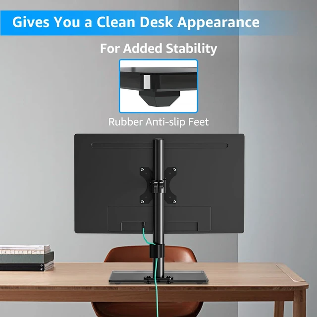 Alt view image 7 of 7 - Monitor Stand for Desk, Freestanding Monitor Mount Fits 13-32 inch Screen up to 19.8 lbs, Screen Stand with Swivel, Height, Rotation Adjustment, VESA Mount 100 x 100mm, 75 x 75mm