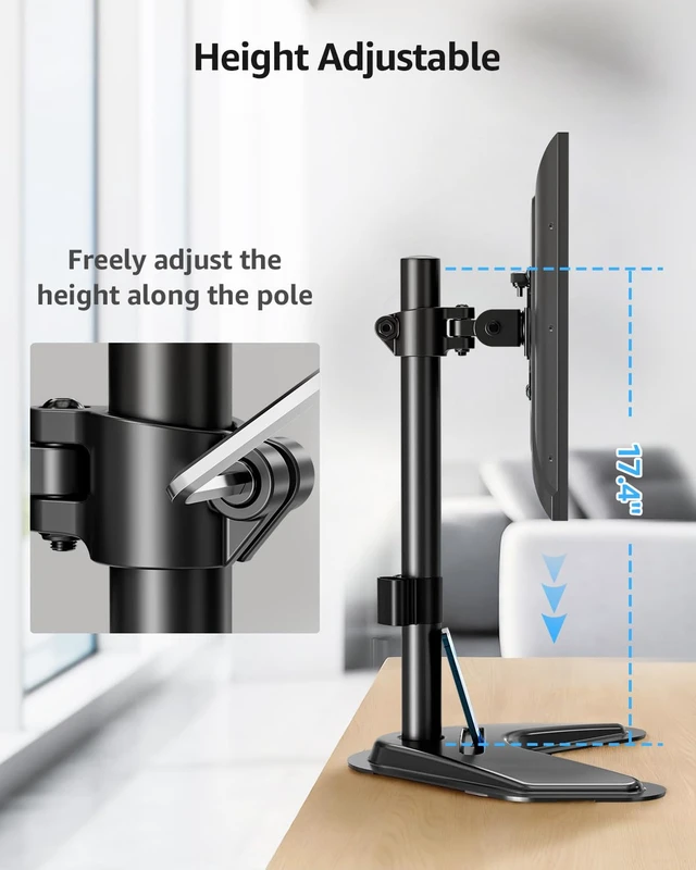 Alt view image 4 of 7 - Single Monitor Stands, Freestanding VESA Monitor Desk Mount fits 13'' to 32'' Computer Screen with Height Adjustable, Swivel, Tilt, Rotation, 17.6 lbs Load, For Home Office, VESA 75x75/100x100