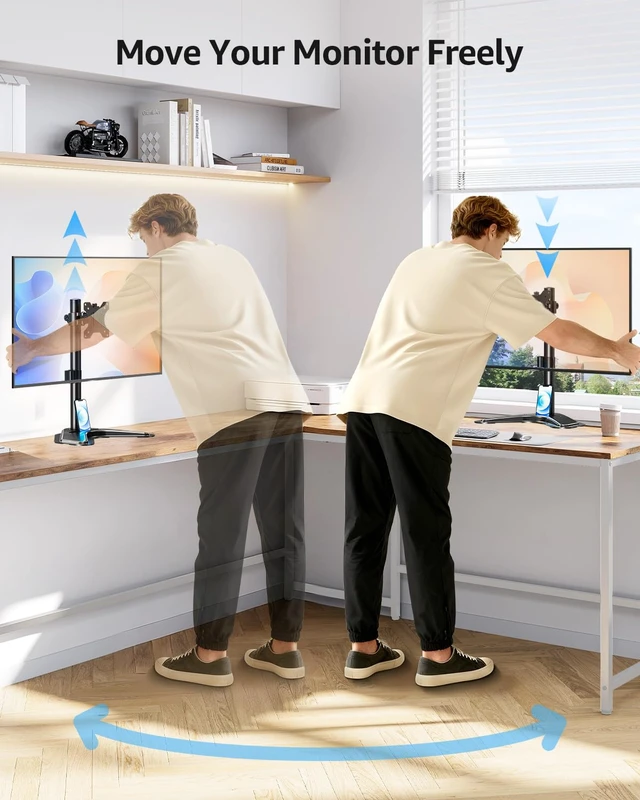 Alt view image 6 of 7 - Single Monitor Stands, Freestanding VESA Monitor Desk Mount fits 13'' to 32'' Computer Screen with Height Adjustable, Swivel, Tilt, Rotation, 17.6 lbs Load, For Home Office, VESA 75x75/100x100