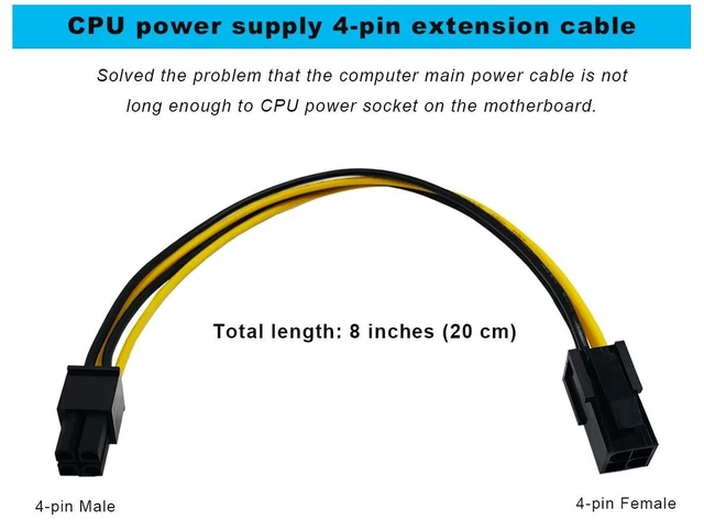 Alt view image 2 of 4 - 4 Pin P4 CPU Power Extension Cable for Desktop Computer (8 Inch,18AWG), Connect 12V PSU and CPU Power Connector, 4 Pin Male and Female