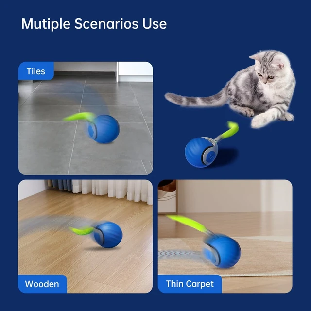 Alt view image 4 of 7 - Speedy Sprint Cat Toy Ball, 2026 Upgraded Interactive Cat Toys for Indoor Cats Exercise, 2 Speeds Rechargeable Smart Moving Ball for All Breeds with 2 Detachable Tails, Blue