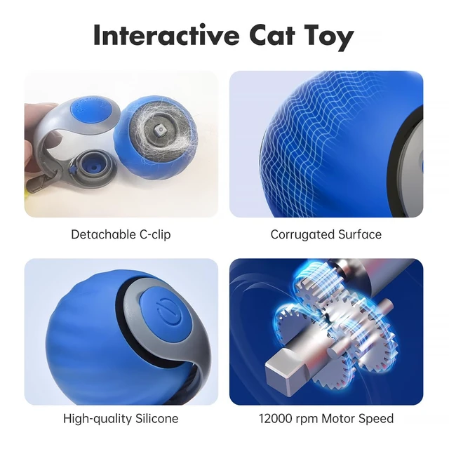 Alt view image 7 of 7 - Speedy Sprint Cat Toy Ball, 2026 Upgraded Interactive Cat Toys for Indoor Cats Exercise, 2 Speeds Rechargeable Smart Moving Ball for All Breeds with 2 Detachable Tails, Blue