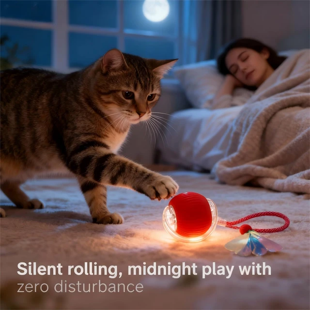 Alt view image 4 of 7 - Automatic Cat Toy Ball for Indoor Cats, Interactive Self Moving Electronic Cat Toys, USB Rechargeable, Silent Auto Rolling Kitten Toy for Boredom Relief & Exercise