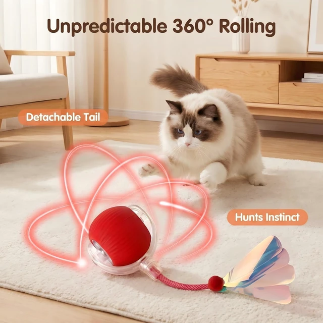 Alt view image 3 of 7 - Automatic Cat Toy Ball for Indoor Cats, Interactive Self Moving Electronic Cat Toys, USB Rechargeable, Silent Auto Rolling Kitten Toy for Boredom Relief & Exercise
