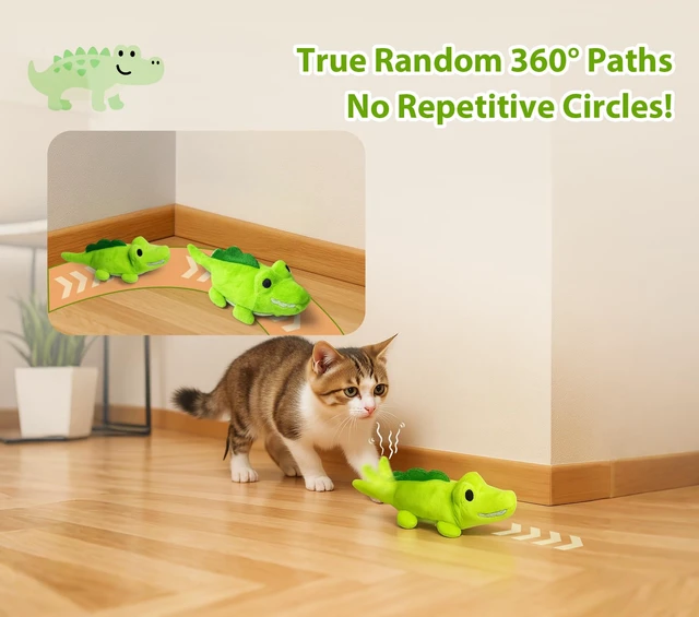 Alt view image 2 of 7 - Interactive Cat Toys for Indoor Cats Auto Moving Alligator with 360° Random Movement & Tail Wagging, Rechargeable Cat Exercise Toy with Catnip, Self-Play Fun for Bored Adult Cats-Green