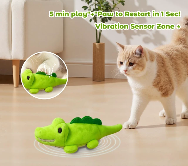 Alt view image 3 of 7 - Interactive Cat Toys for Indoor Cats Auto Moving Alligator with 360° Random Movement & Tail Wagging, Rechargeable Cat Exercise Toy with Catnip, Self-Play Fun for Bored Adult Cats-Green