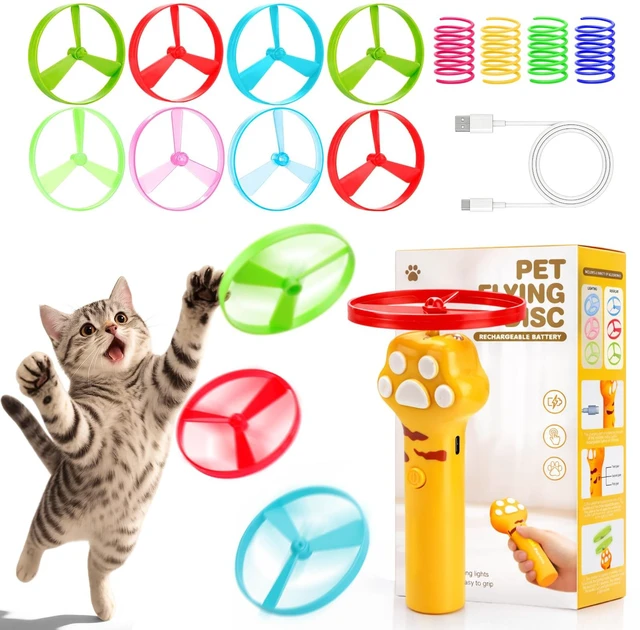 Main image of Cat Toy Disc Launcher, Rechargeable Interactive Cat Fetch Toy Launcher with 8 Flying Discs, Flying Enrichment Toys for Indoor Bored Kittens & Adult Cats (Yellow)