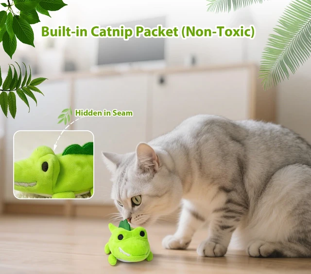 Alt view image 4 of 7 - Interactive Cat Toys for Indoor Cats Auto Moving Alligator with 360° Random Movement & Tail Wagging, Rechargeable Cat Exercise Toy with Catnip, Self-Play Fun for Bored Adult Cats-Green