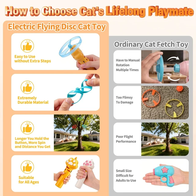 Alt view image 2 of 7 - Cat Toy Disc Launcher, Rechargeable Interactive Cat Fetch Toy Launcher with 8 Flying Discs, Flying Enrichment Toys for Indoor Bored Kittens & Adult Cats (Yellow)