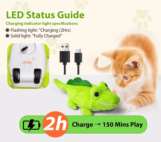 Alt view image 5 of 7 - Interactive Cat Toys for Indoor Cats Auto Moving Alligator with 360° Random Movement & Tail Wagging, Rechargeable Cat Exercise Toy with Catnip, Self-Play Fun for Bored Adult Cats-Green