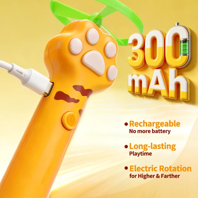 Alt view image 3 of 7 - Cat Toy Disc Launcher, Rechargeable Interactive Cat Fetch Toy Launcher with 8 Flying Discs, Flying Enrichment Toys for Indoor Bored Kittens & Adult Cats (Yellow)