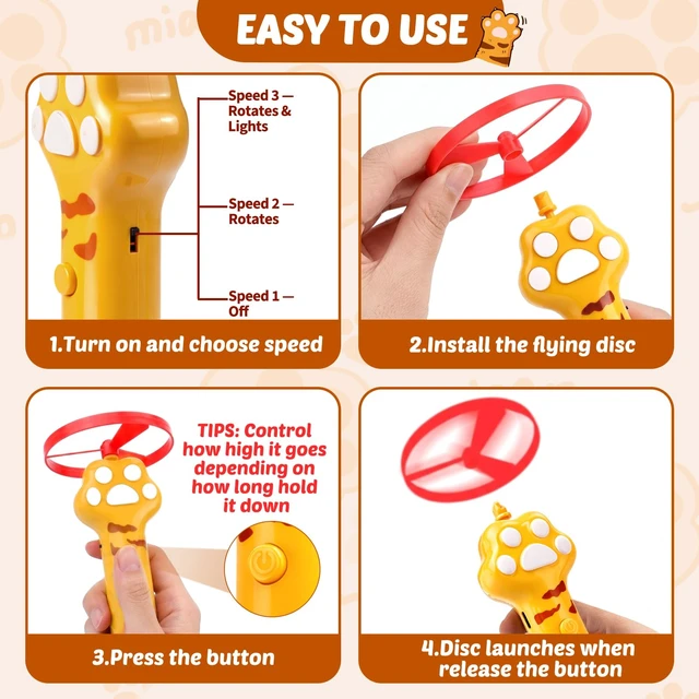 Alt view image 4 of 7 - Cat Toy Disc Launcher, Rechargeable Interactive Cat Fetch Toy Launcher with 8 Flying Discs, Flying Enrichment Toys for Indoor Bored Kittens & Adult Cats (Yellow)