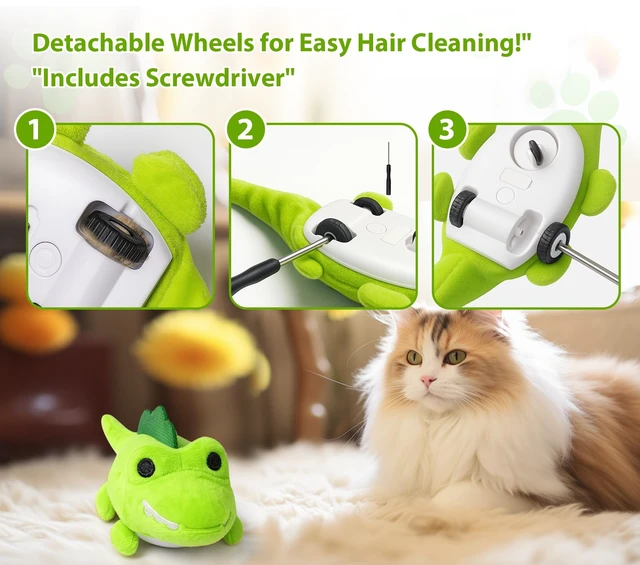Alt view image 6 of 7 - Interactive Cat Toys for Indoor Cats Auto Moving Alligator with 360° Random Movement & Tail Wagging, Rechargeable Cat Exercise Toy with Catnip, Self-Play Fun for Bored Adult Cats-Green
