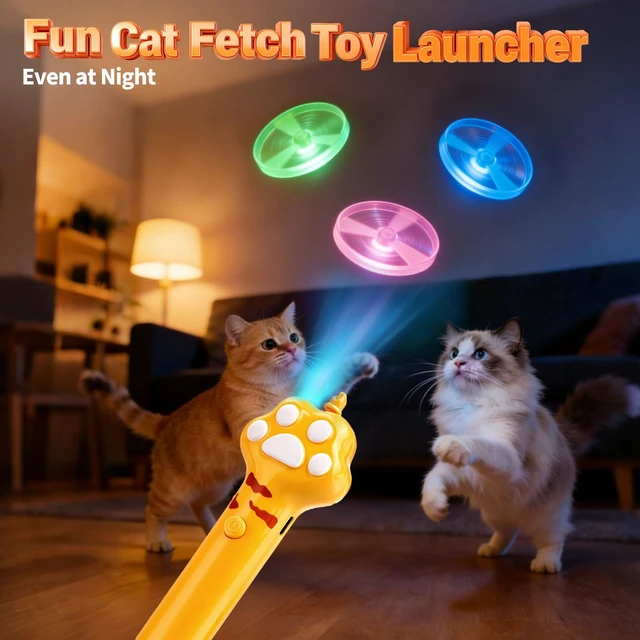 Alt view image 6 of 7 - Cat Toy Disc Launcher, Rechargeable Interactive Cat Fetch Toy Launcher with 8 Flying Discs, Flying Enrichment Toys for Indoor Bored Kittens & Adult Cats (Yellow)