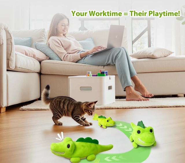 Alt view image 7 of 7 - Interactive Cat Toys for Indoor Cats Auto Moving Alligator with 360° Random Movement & Tail Wagging, Rechargeable Cat Exercise Toy with Catnip, Self-Play Fun for Bored Adult Cats-Green